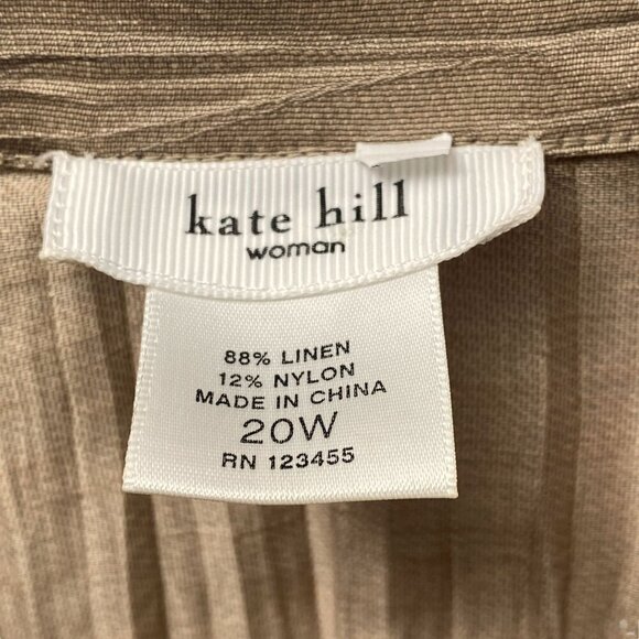 KATE HILL Jacket Plus Size 20W Linen Blend Tan Crinkle Belted Artsy Top - Picture 5 of 10